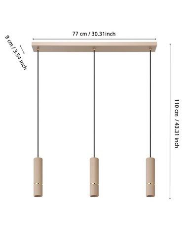 Luminária pendente LED CAMINIA elegante de 3 luzes, latão areia e escovado, 3xGU10, 3000K