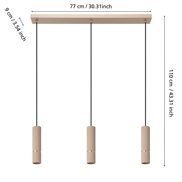 Lámpara colgante estilosa 3 luces LED CAMINIA, arena y latón cepillado, 3XGU10, 3000K