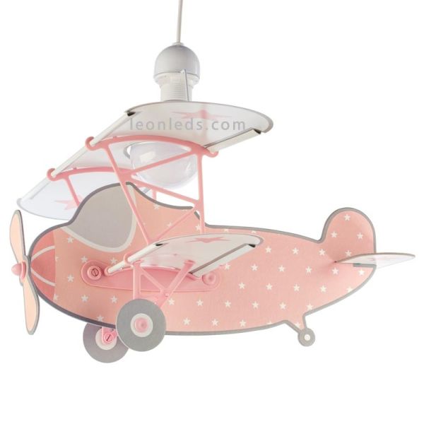 Lámpara Avión Infantil de Techo con forma de Avión Rosa de la serie Stars con estrellas 54212S | LeonLeds Iluminación