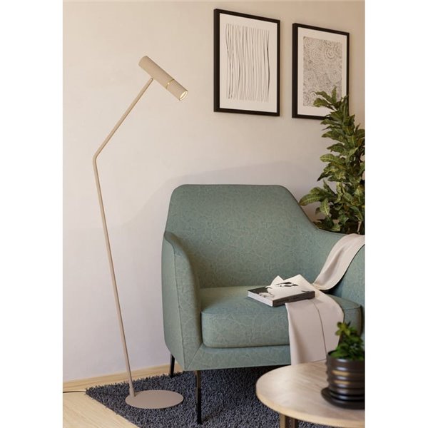 Lampadaire moderne à la silhouette élancée CAMINIA, sable et laiton brossé, GU10