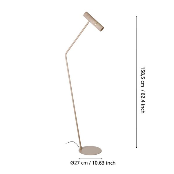 Lampadaire moderne à la silhouette élancée CAMINIA, sable et laiton brossé, GU10