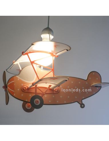 Lámpara Avión Infantil de Techo con forma de Avión Rosa de la serie Stars con estrellas 54212S | LeonLeds Iluminación