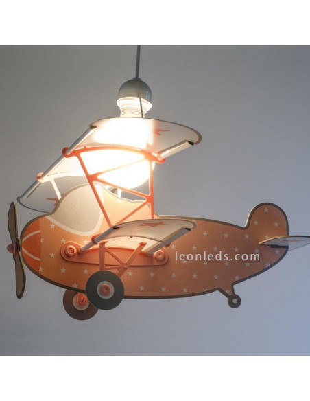 Candeeiro de tecto Avião Infantil em forma de Avião Rosa da série Estrelas com estrelas 54212S | Leon Iluminação LED