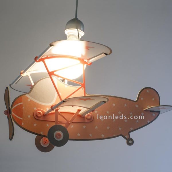 Lámpara Avión Infantil de Techo con forma de Avión Rosa de la serie Stars con estrellas 54212S | LeonLeds Iluminación