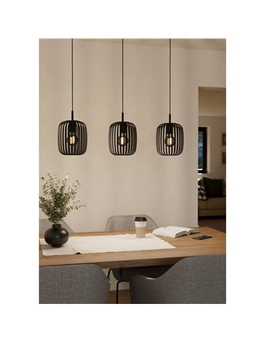 Luminária pendente com 3 cúpulas em tiras planas de metal preto ROMAZZINA, redonda, E27 (não incl.)