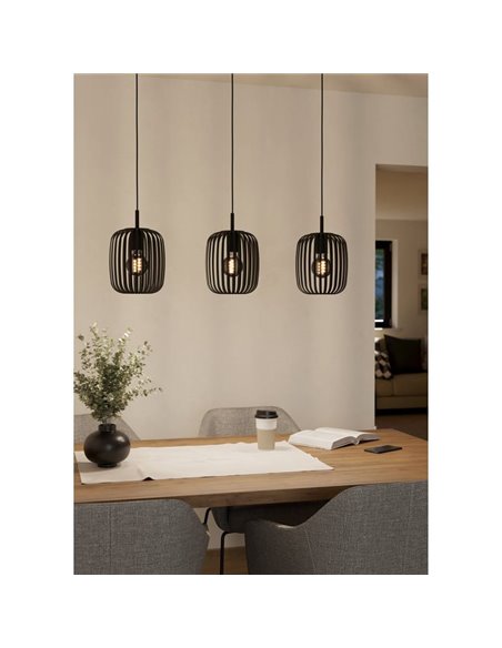 Luminária pendente com 3 cúpulas em tiras planas de metal preto ROMAZZINA, redonda, E27 (não incl.)