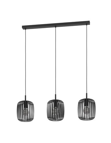 Lampe à suspension avec 3 abat-jour en bandes métalliques noires plates ROMAZZINA, ronde, E27 (non incl.)