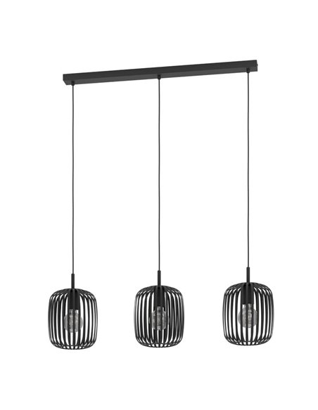 Lámpara colgante con 3 pantallas de tiras planas metal negro ROMAZZINA, redonda, E27 (no incl.)