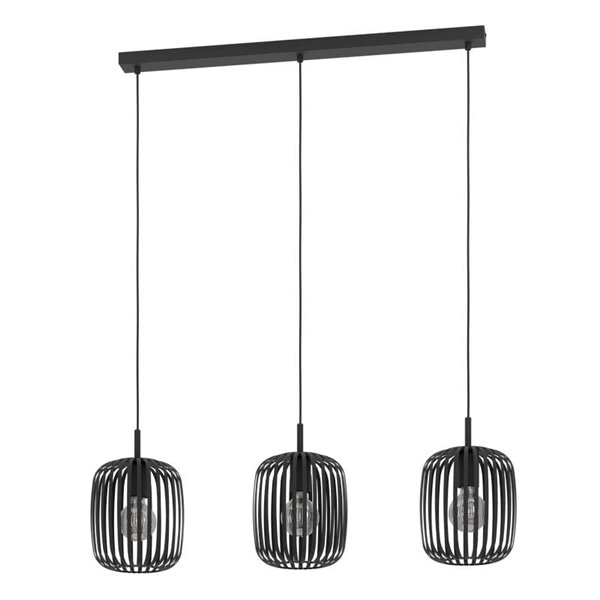 Lampe à suspension avec 3 abat-jour en bandes métalliques noires plates ROMAZZINA, ronde, E27 (non incl.)