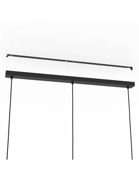 Lampe à suspension avec 3 abat-jour en bandes métalliques noires plates ROMAZZINA, ronde, E27 (non incl.)