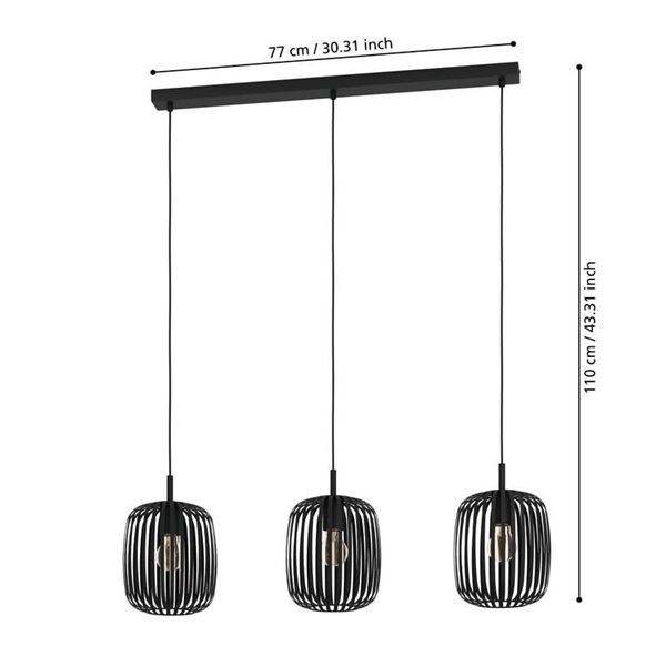 Lámpara colgante con 3 pantallas de tiras planas metal negro ROMAZZINA, redonda, E27 (no incl.)
