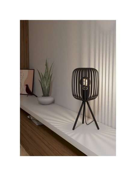 Lámpara de mesa trípode con tiras de metal negro ROMAZZINA, E27 (no incl.)