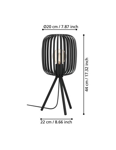 Luminária de mesa com tripé e tira de metal preta ROMAZZINA, E27 (não incl.)