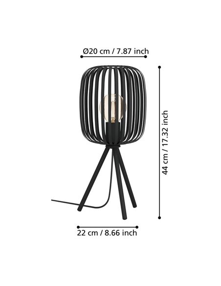 Lámpara de mesa trípode con tiras de metal negro ROMAZZINA, E27 (no incl.)