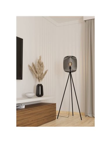 Lampadaire 3 pieds avec abat-jour rond Ø325mm en métal ROMAZZINA, noir, E27 (non incl.) ↕ 1405mm