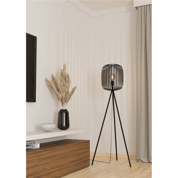 Lampadaire 3 pieds avec abat-jour rond Ø325mm en métal ROMAZZINA, noir, E27 (non incl.) ↕ 1405mm
