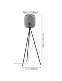 Lámpara de pie con 3 patas y pantalla redonda Ø325mm de metal ROMAZZINA, negro, E27 (no incl.) ↕ 1405mm
