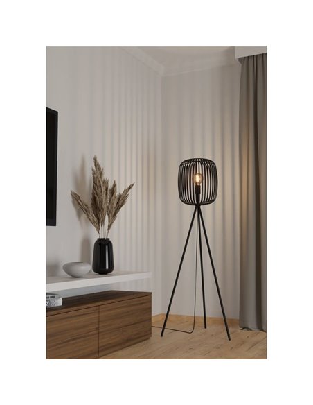 Lampadaire 3 pieds avec abat-jour rond Ø325mm en métal ROMAZZINA, noir, E27 (non incl.) ↕ 1405mm