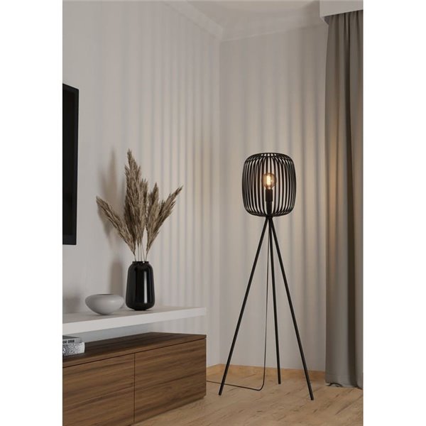Lampadaire 3 pieds avec abat-jour rond Ø325mm en métal ROMAZZINA, noir, E27 (non incl.) ↕ 1405mm