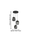 Suspension ROMAZZINA 3 lumières avec base ronde, noire E27