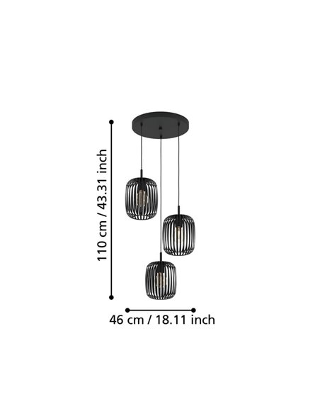 Suspension ROMAZZINA 3 lumières avec base ronde, noire E27