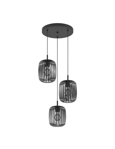 Suspension ROMAZZINA 3 lumières avec base ronde, noire E27