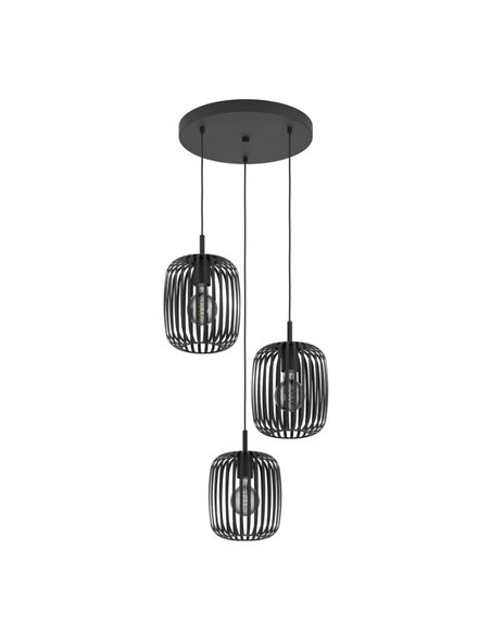 Suspension ROMAZZINA 3 lumières avec base ronde, noire E27