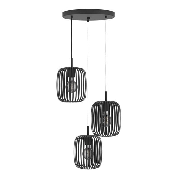 Suspension ROMAZZINA 3 lumières avec base ronde, noire E27