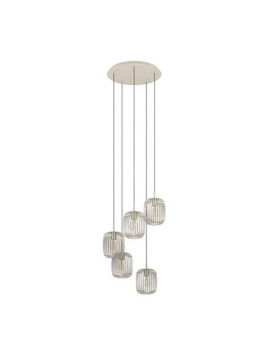 Lámpara de techo grande con 5 luces colgantes ROMAZZINA, de tiras metal arena, E27