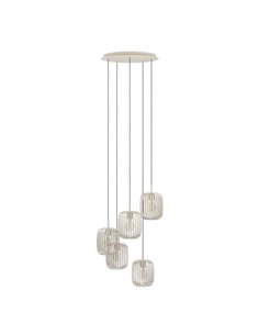 Lámpara de techo grande con 5 luces colgantes ROMAZZINA, de tiras metal arena, E27