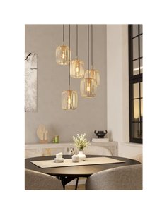 Lámpara de techo grande con 5 luces colgantes ROMAZZINA, de tiras metal arena, E27 2