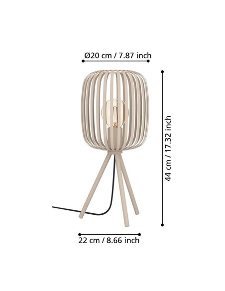 Candeeiro de mesa com 3 pés, feito de tiras de metal cor areia ROMAZZINA, E27