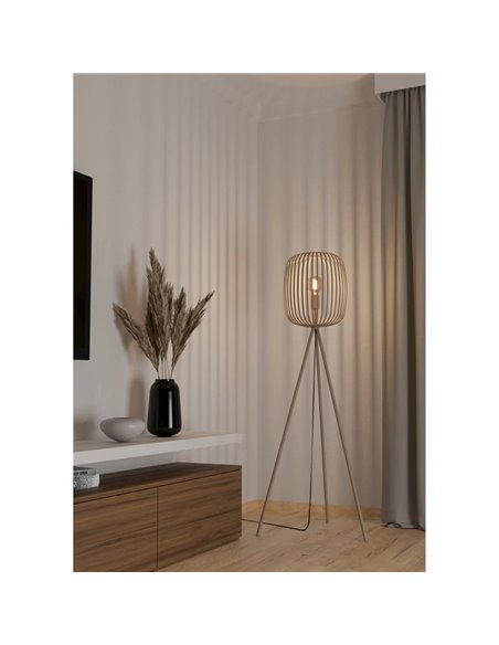 Lampadaire 3 pieds avec abat-jour en bandes métalliques sable ROMAZZINA, E27 (non incl.) ↕ 1405mm