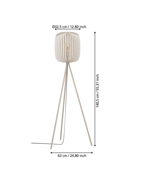 Lampadaire 3 pieds avec abat-jour en bandes métalliques sable ROMAZZINA, E27 (non incl.) ↕ 1405mm