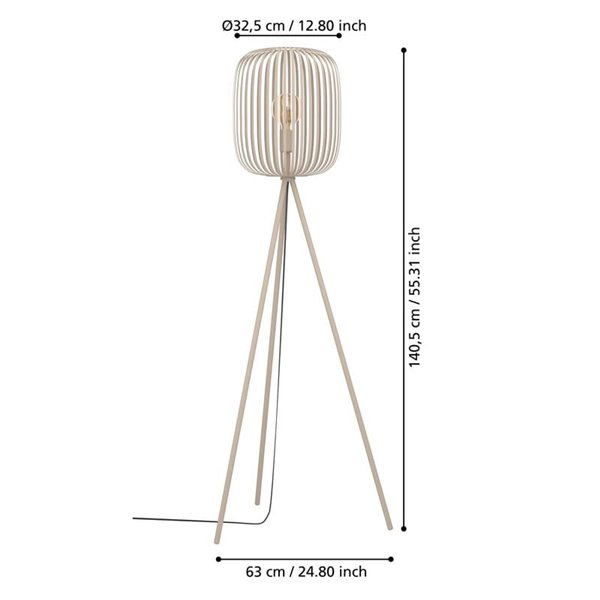 Lampadaire 3 pieds avec abat-jour en bandes métalliques sable ROMAZZINA, E27 (non incl.) ↕ 1405mm