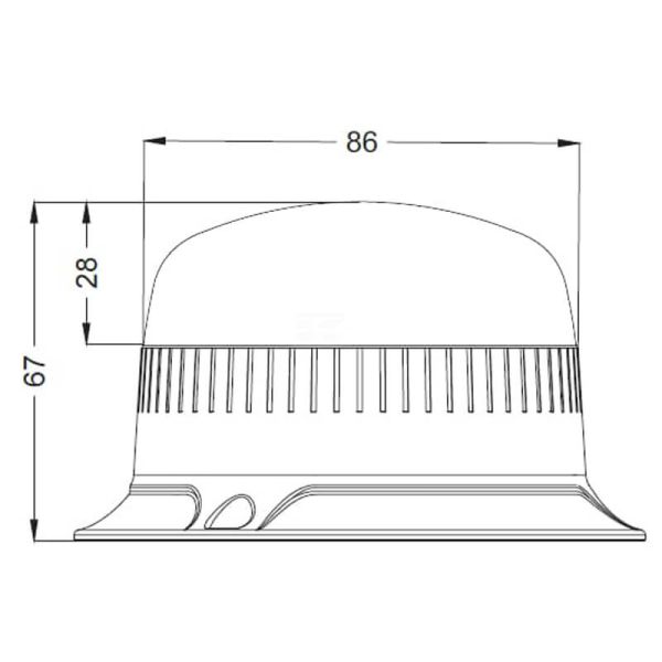 Medidas Rotativo LED mini ámbar Ø86x67mm 15W TA1 IP66 R65 R10 sujeción atornillada
