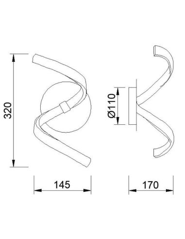 Luminária de parede LED regulável NUR Série 4985, 10 W, 3000 K, prata, dimensões | LeonLeds