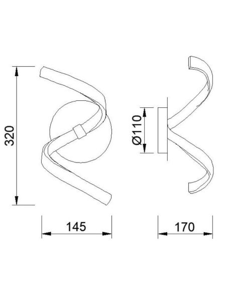 Luminária de parede LED regulável NUR Série 4985, 10 W, 3000 K, prata, dimensões | LeonLeds