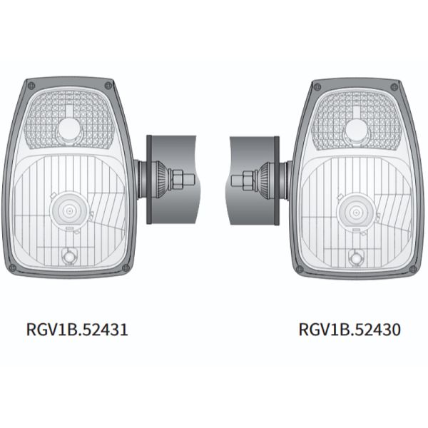 Instalação do farol RGV1B-FF com pisca esquerdo e direito H4 12V, IP66, suporte lateral vertical
