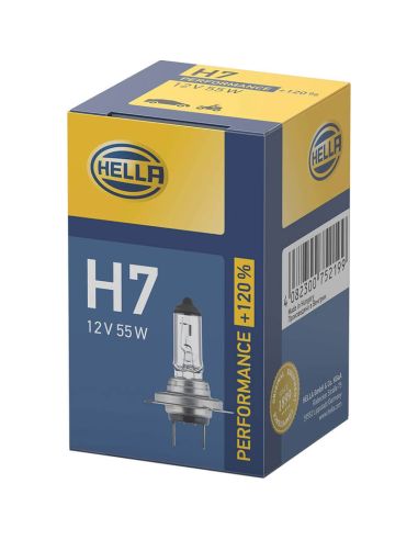 Bombilla halógena HELLA H7 Performance +120% 12V 55W PX26d caja 1 unidad 8GH 223 498-031