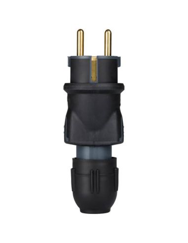 Clavija 2P+T 16A IP44 de caucho negro con prensaestopas salida recta 050340
