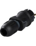 Plugue de borracha preta 2P+T 16A IP44 com prensa-cabo de saída reto 050340
