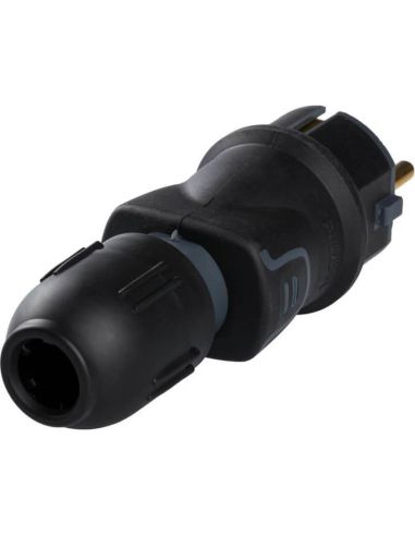 Clavija 2P+T 16A IP44 de caucho negro con prensaestopas salida recta 050340