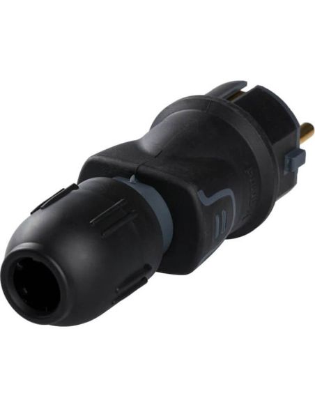 Plugue de borracha preta 2P+T 16A IP44 com prensa-cabo de saída reto 050340
