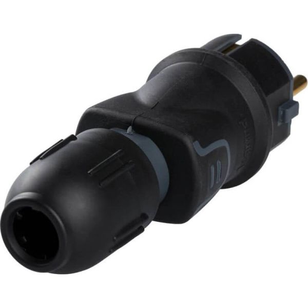Clavija 2P+T 16A IP44 de caucho negro con prensaestopas salida recta 050340
