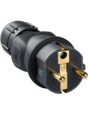 Fiche en caoutchouc noir 2P+T 16A IP44 avec presse-étoupe à sortie droite 050340
