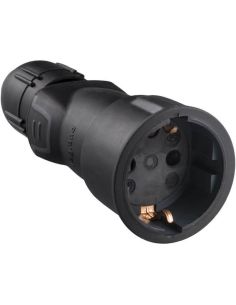 Base de enchufe 2P+T 16A IP44 de caucho negro con prensaestopas salida recta