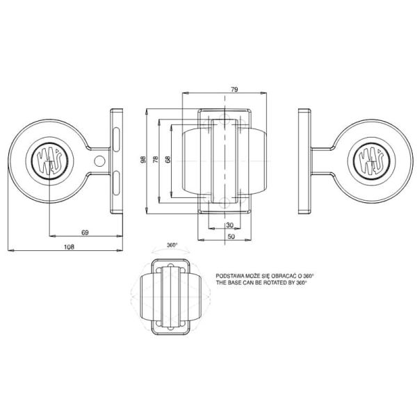 Medidas Galibo LED multifunción WAS W74.2A LOGO – 12/24V – efecto neón con emblema WAS, cable 33 cm