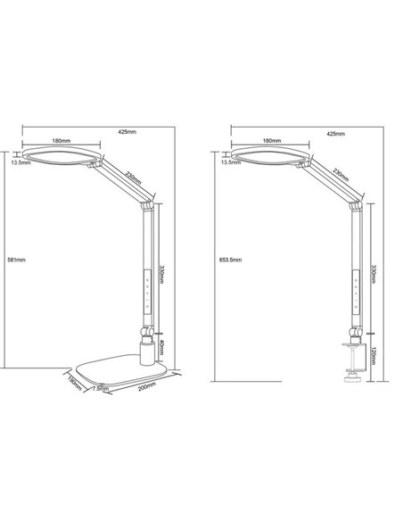 Lámpara de mesa LED estilo flexo multiposición SERVO 13,5W 1400lm regulable 3000+4200+6500K Blanco
