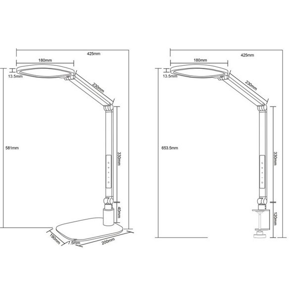 Luminária de mesa LED estilo flexo multiposições regulável SERVO 13,5 W 1400 lm, 3000+4200+6500 K, branca